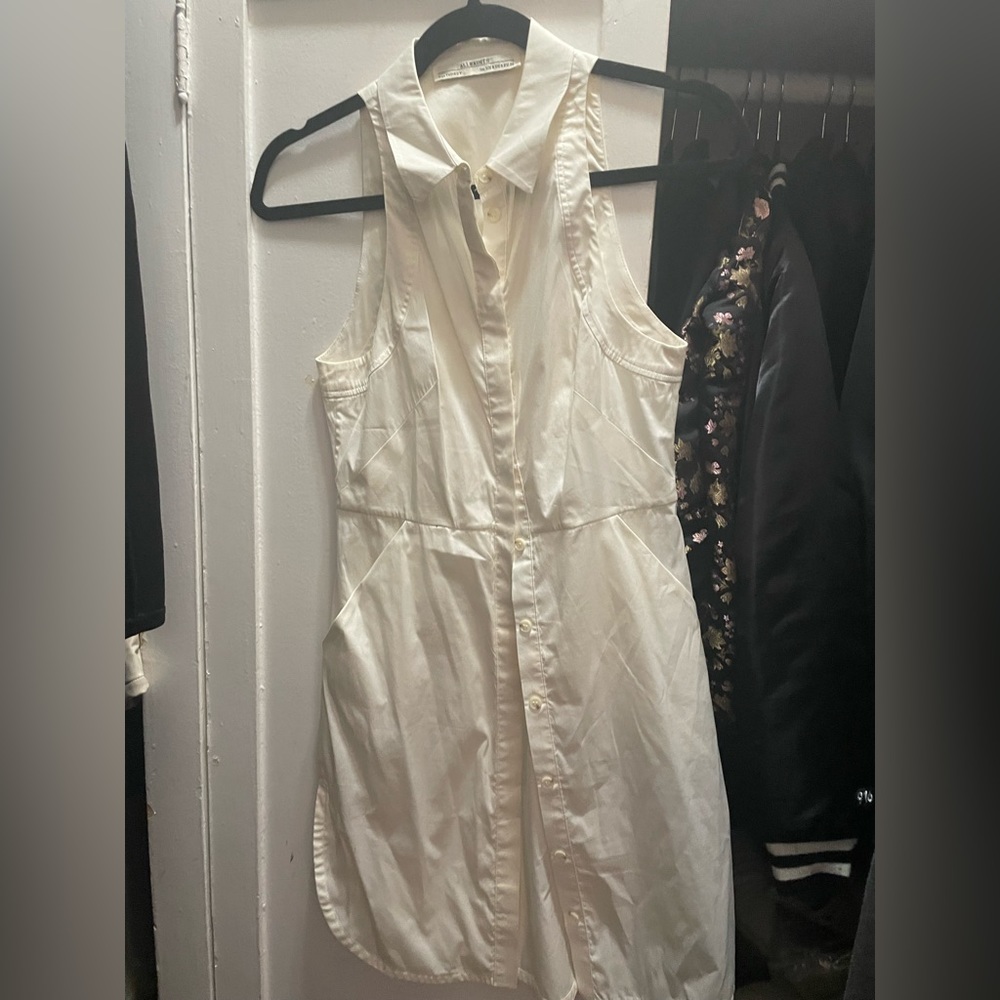 All Saints Off White sleeveless cotton dress with pockets